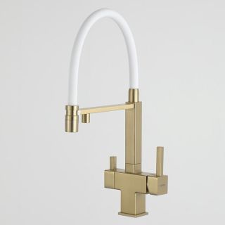 Смеситель для кухни Gappo G4395-53 с подключением фильтра питьевой воды и гибким изливом золото/белый